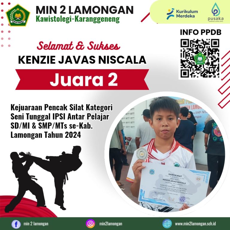 MEGILAN, Kenzie Javas Niscala Siswa MIN 2 Lamongan Sabet Juara 2 Kejuaran Pencak Silat Pelajar Kabupaten Lamongan